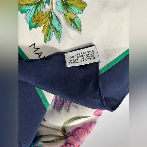 Mantero Silk Navy Trim Colorful Floral Square Scarf Made in Italy - Picture 10 of 17